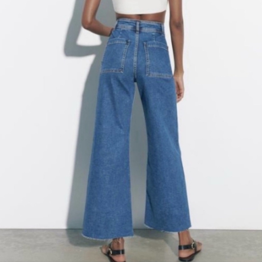 ZARA MARINE STRAIGHT HIGH RISE SAILOR JEANS Medium Blue NWT